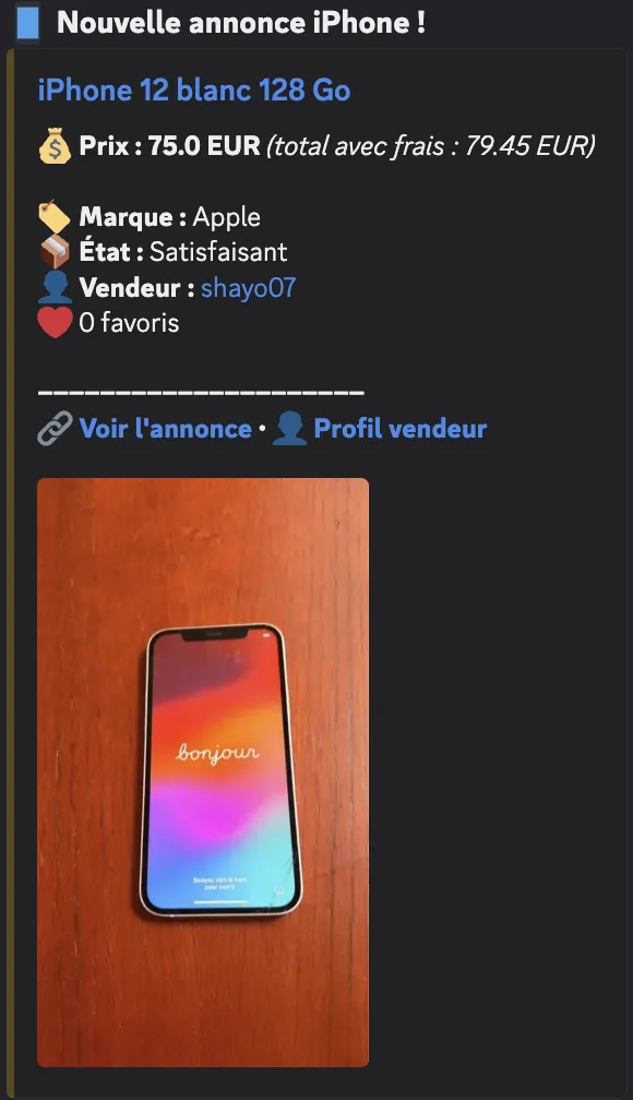 iPhone 12 à 75€ repéré par le Phone Scanner