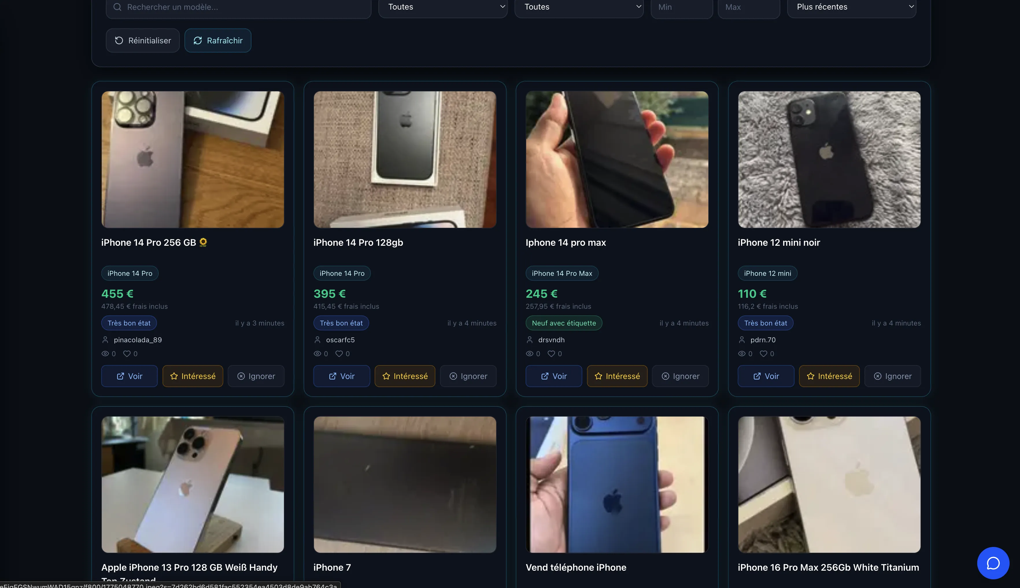 Phone Scanner — Interface de recherche d'iPhone